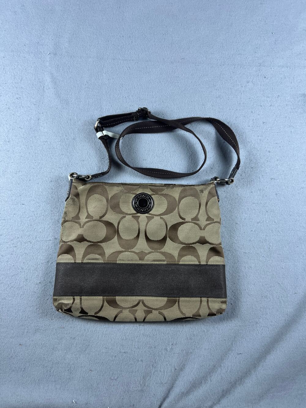 Coach Signature Jacquard Canvas Crossbody Shoulder Bag Brown Monogram F19220